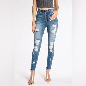 KANCAN - WOMEN'S HIGH RISE BUTTON FLY DISTRESSED SUPER SKINNY JEANS‎ size 7